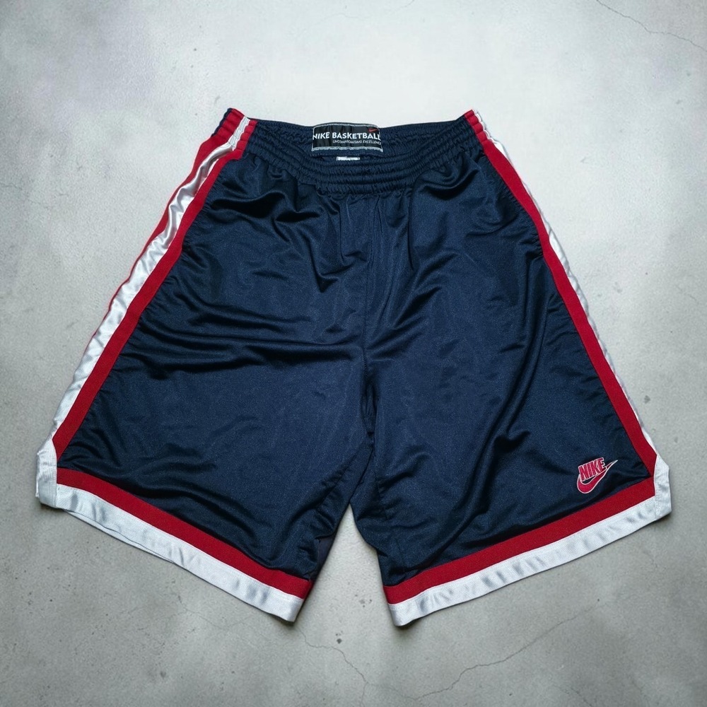 Y2K Nike Long Shorts Mens XL Blue Red Shimmer Dazzle Shiny Swoosh Basketball Gym